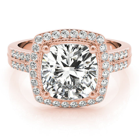 Rose gold Cushion Halo Pave Split Shank Prong Setting Ring