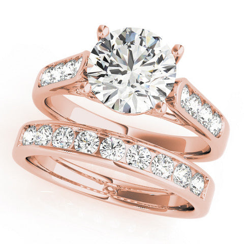 Rose gold Round Solitaire Cathedral Diamond Engagement Ring with Channel-Set Band and Four-Prong Setting
