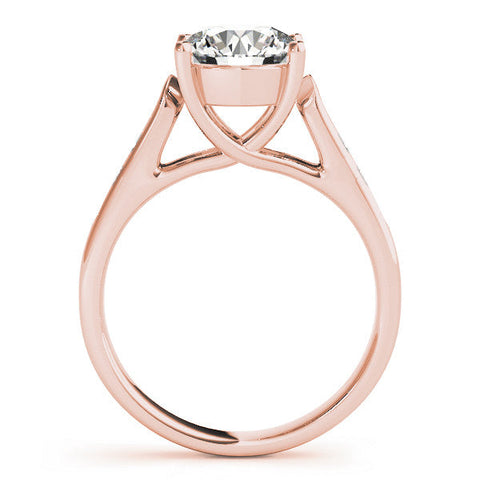 Rose gold Round Solitaire Cathedral Diamond Engagement Ring with Channel-Set Band and Four-Prong Setting