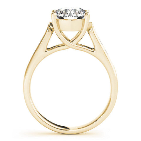 Yellow gold Round Solitaire Cathedral Diamond Engagement Ring with Channel-Set Band and Four-Prong Setting