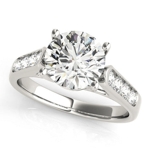 Platinum Round Solitaire Cathedral Diamond Engagement Ring with Channel-Set Band and Four-Prong Setting