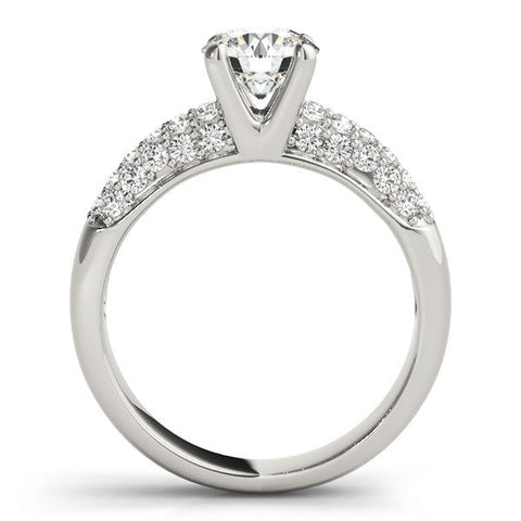 Platinum Round Diamond Pavé Band Solitaire Ring with Four-Prong Setting