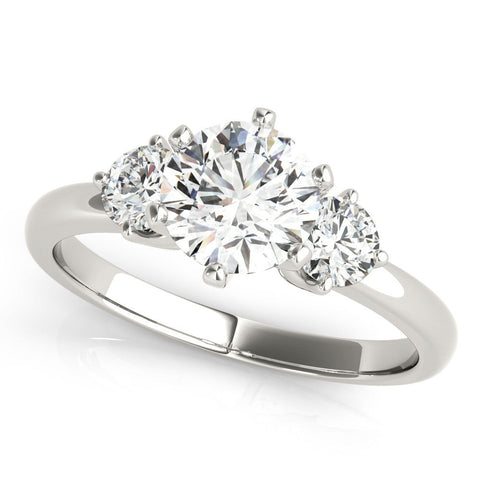 Platinum Three-Stone Round Cut Solitaire Diamond Ring with Prong Setting