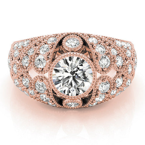 Rose gold Round Brilliant Halo Pave Diamond Milgrain Ring