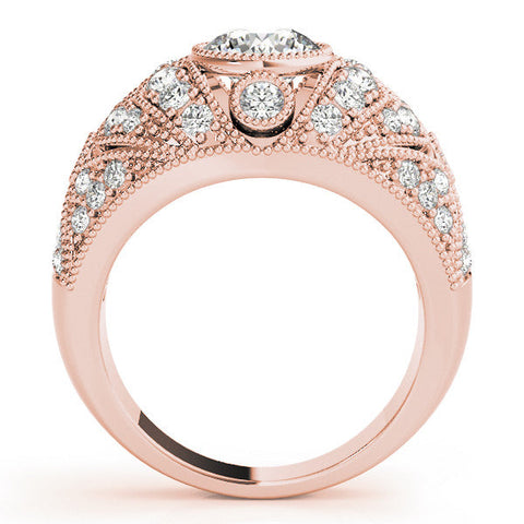 Rose gold Round Brilliant Halo Pave Diamond Milgrain Ring
