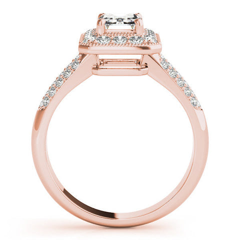Rose gold Cushion Cut Halo Diamond Pave Band with Four-Prong Setting