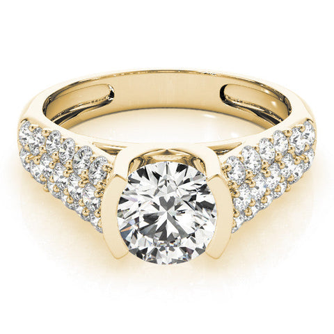 Yellow gold Round Cut Diamond Channel Set Pave Band with Tension Prong Setting