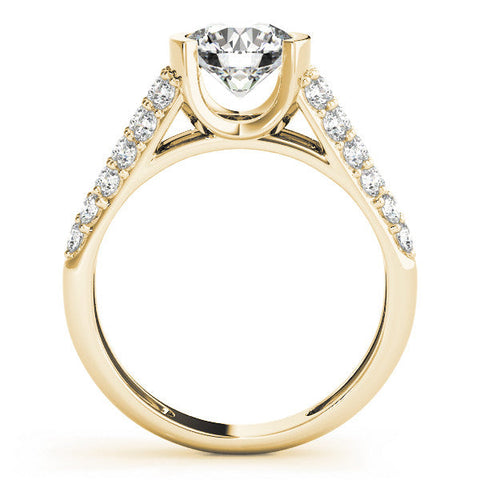 Yellow gold Round Cut Diamond Channel Set Pave Band with Tension Prong Setting