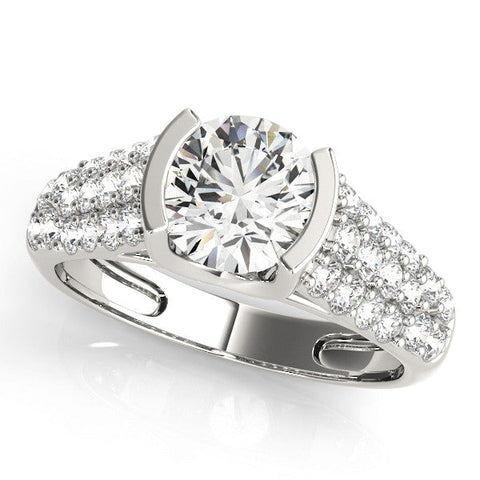 Platinum Round Cut Diamond Channel Set Pave Band with Tension Prong Setting