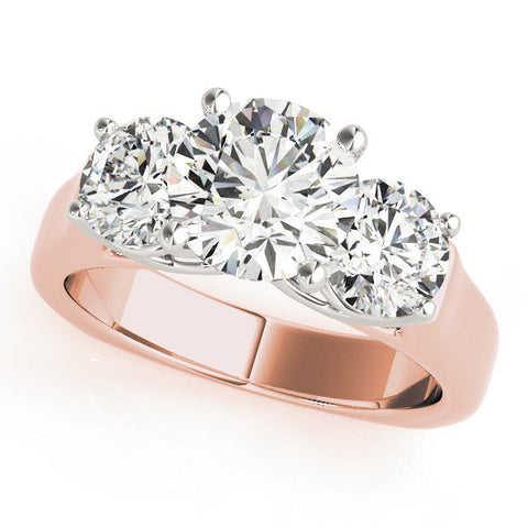 Rose gold Three-Stone Round Brilliant Diamond Trellis Ring with Comfort Fit Band