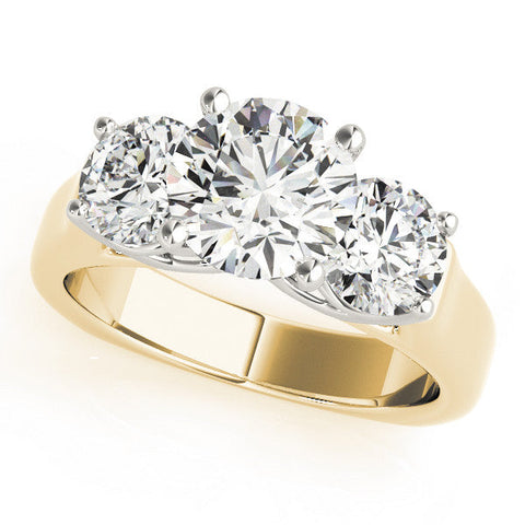 Yellow gold Three-Stone Round Brilliant Diamond Trellis Ring with Comfort Fit Band