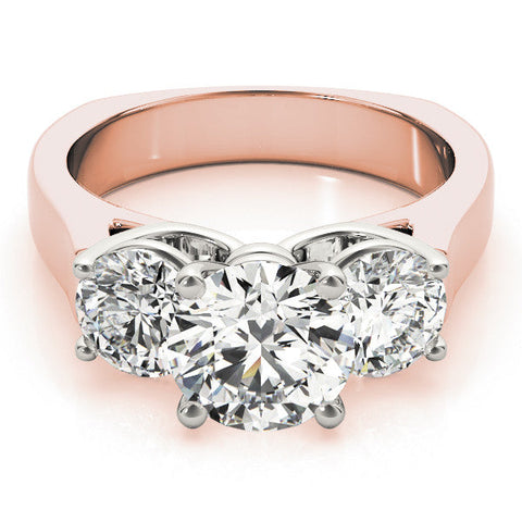 Rose gold Three-Stone Round Brilliant Diamond Trellis Ring with Comfort Fit Band