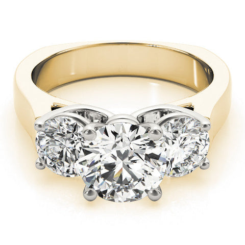 Yellow gold Three-Stone Round Brilliant Diamond Trellis Ring with Comfort Fit Band