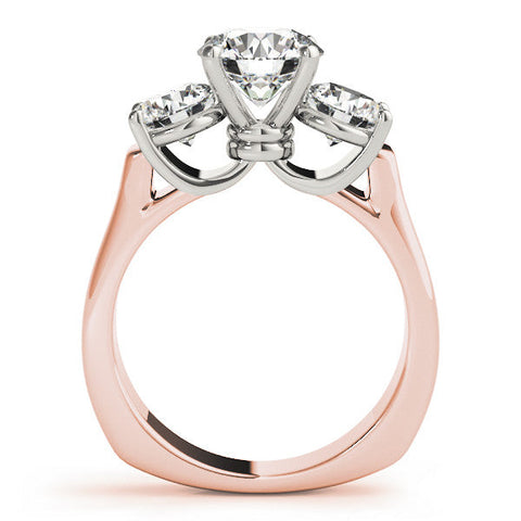 Rose gold Three-Stone Round Brilliant Diamond Trellis Ring with Comfort Fit Band