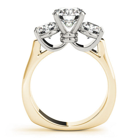 Yellow gold Three-Stone Round Brilliant Diamond Trellis Ring with Comfort Fit Band