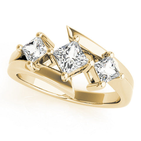 Yellow gold Three-Stone Emerald Cut Tension Band Ring with Four-Prong Setting