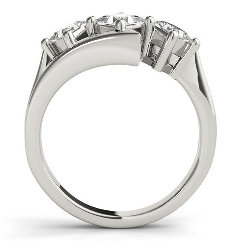 Platinum Three-Stone Heart Cut Tension Band Ring with Four-Prong Setting
