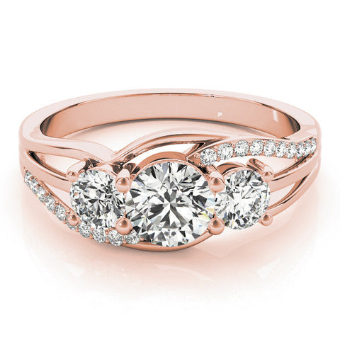 Rose gold Three-Stone Round Cut Diamond Split Shank Prong Set Ring