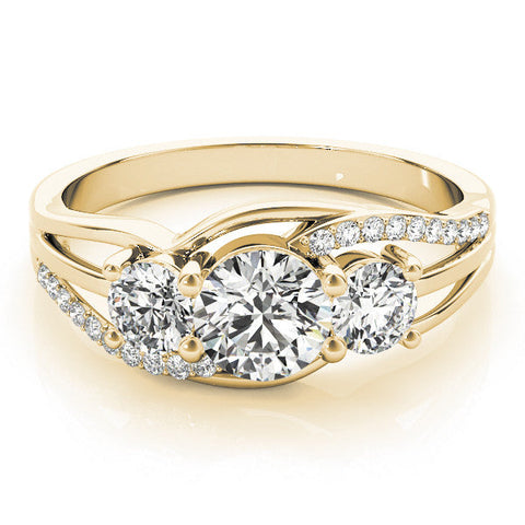 Yellow gold Three-Stone Round Cut Diamond Split Shank Prong Set Ring