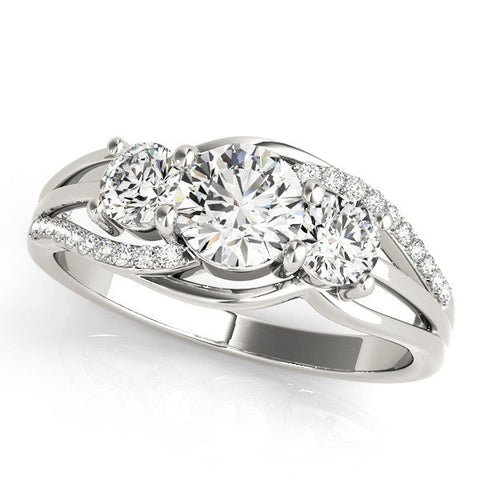 Platinum Three-Stone Round Cut Diamond Split Shank Prong Set Ring