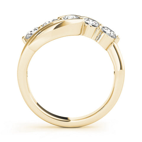 Yellow gold Five-Stone Round Diamond Crossover Band with Prong Setting