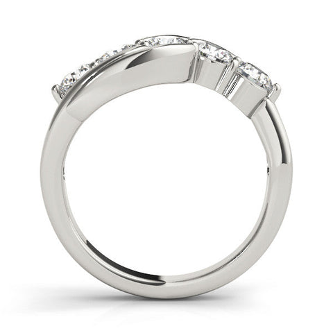 White gold Five-Stone Round Diamond Crossover Band with Prong Setting