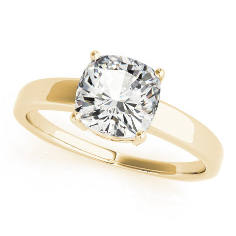 Yellow gold Cushion Cut Solitaire Engagement Ring with Four-Prong Setting and Classic Band