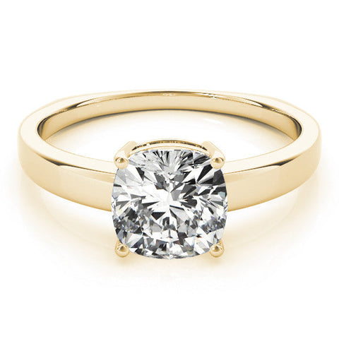 Yellow gold Cushion Cut Solitaire Engagement Ring with Four-Prong Setting and Classic Band