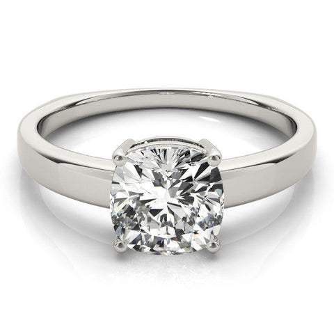 Platinum Cushion Cut Solitaire Engagement Ring with Four-Prong Setting and Classic Band