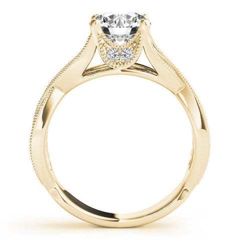 Yellow gold Round Cut Diamond Twisted Band with Milgrain Pave Setting and Four-Prong Setting