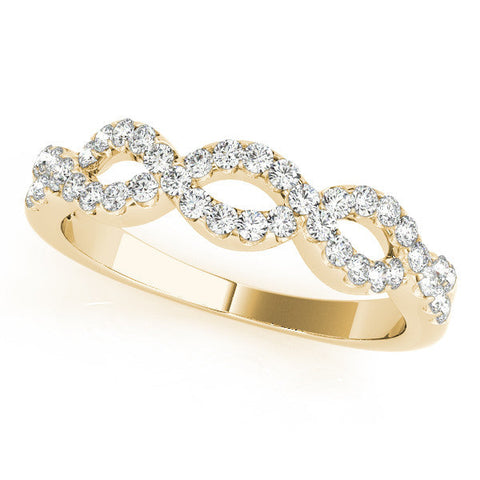 Yellow gold Infinity Diamond Pavé Round Stone Twist Band with Prong Setting