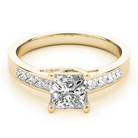 Yellow gold Princess Cut Channel Set Diamond Engagement Ring with Four-Prong Setting