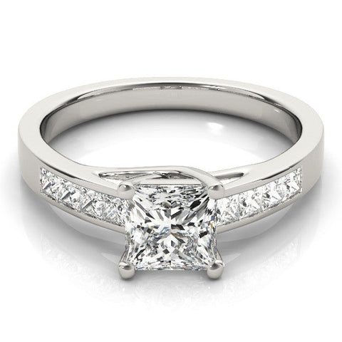White gold Princess Cut Channel Set Diamond Engagement Ring with Four-Prong Setting