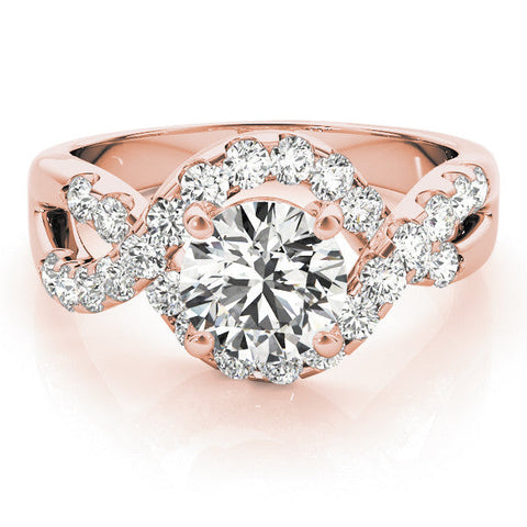 Rose gold Round Cut Diamond Halo Twist Band with Four-Prong Setting
