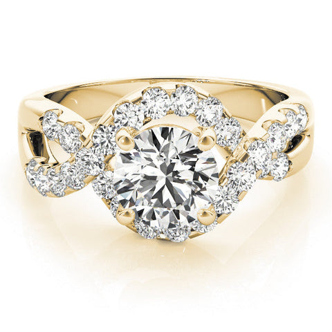 Yellow gold Round Cut Diamond Halo Twist Band with Four-Prong Setting