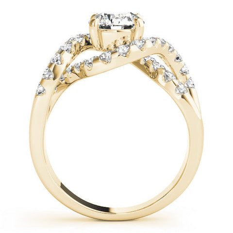 Yellow gold Round Cut Diamond Halo Twist Band with Four-Prong Setting
