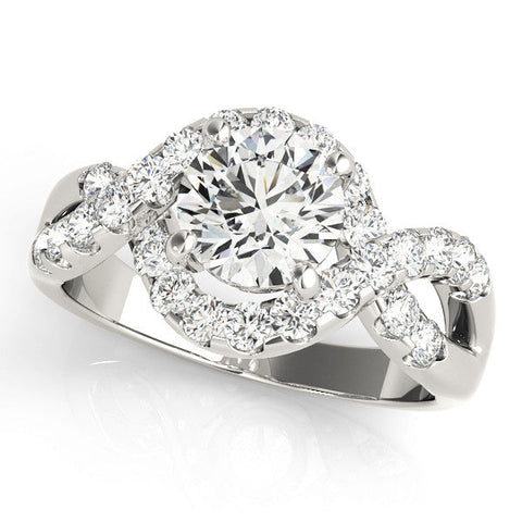 Silver Round Cut Diamond Halo Twist Band with Four-Prong Setting