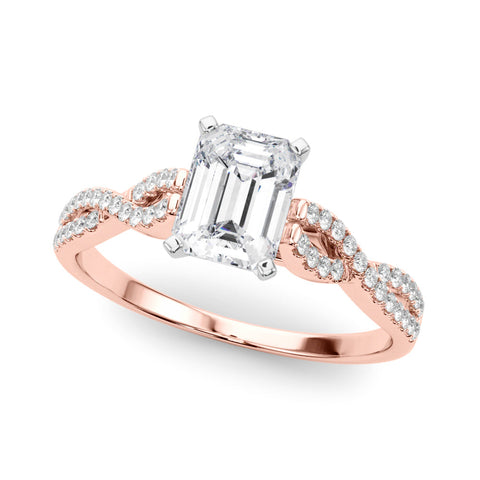 Rose gold Radiant Solitaire Twisted Pave Diamond Engagement Ring with Four-Prong Setting