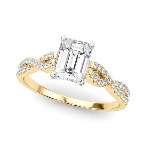 Yellow gold Radiant Solitaire Twisted Pave Diamond Engagement Ring with Four-Prong Setting