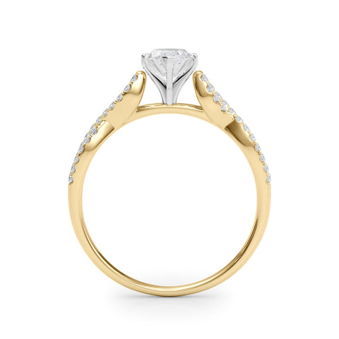 Yellow gold Marquise Solitaire Twisted Pave Diamond Engagement Ring with Four-Prong Setting