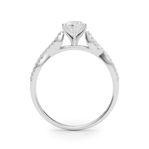 Silver Marquise Solitaire Twisted Pave Diamond Engagement Ring with Four-Prong Setting