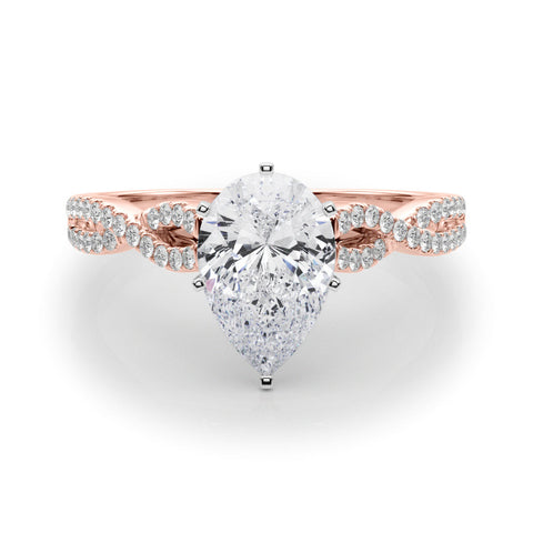 Rose gold Pear Solitaire Twisted Pave Diamond Engagement Ring with Four-Prong Setting