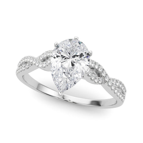 Platinum Pear Solitaire Twisted Pave Diamond Engagement Ring with Four-Prong Setting