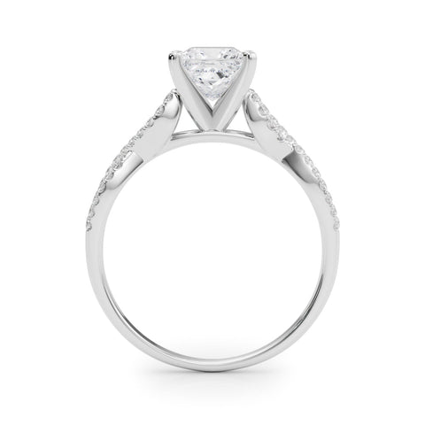 Silver Princess Solitaire Twisted Pave Diamond Engagement Ring with Four-Prong Setting