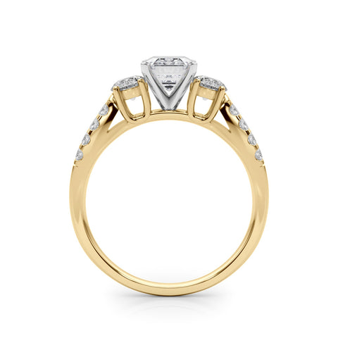Yellow gold Radiant Three-Stone Diamond Ring with Pavé Split Shank and Four-Prong Setting