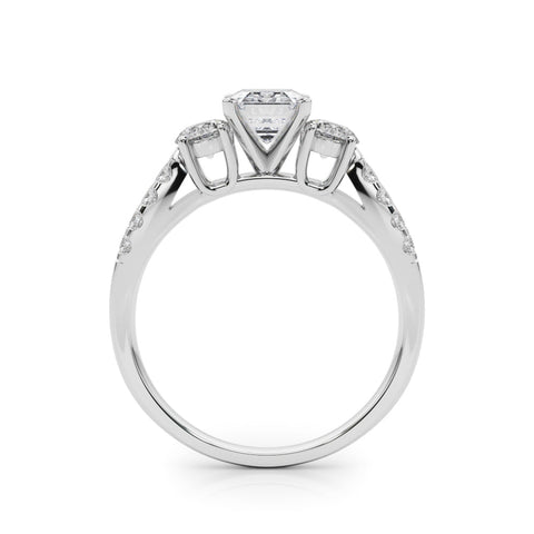 White gold Radiant Three-Stone Diamond Ring with Pavé Split Shank and Four-Prong Setting