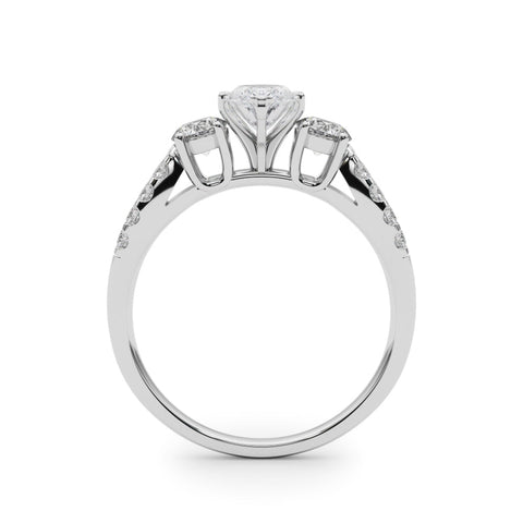 White gold Marquise Three-Stone Diamond Ring with Pavé Split Shank and Four-Prong Setting