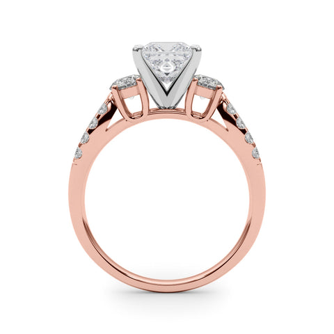 Rose gold Princess Three-Stone Diamond Ring with Pavé Split Shank and Four-Prong Setting