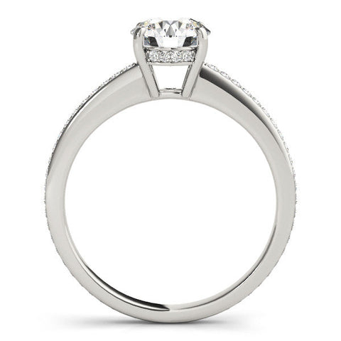 Platinum Round Solitaire Pavé Band Prong Setting Ring