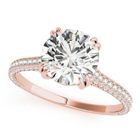 Rose gold Round Diamond Solitaire with Pave Band and Six-Prong Setting